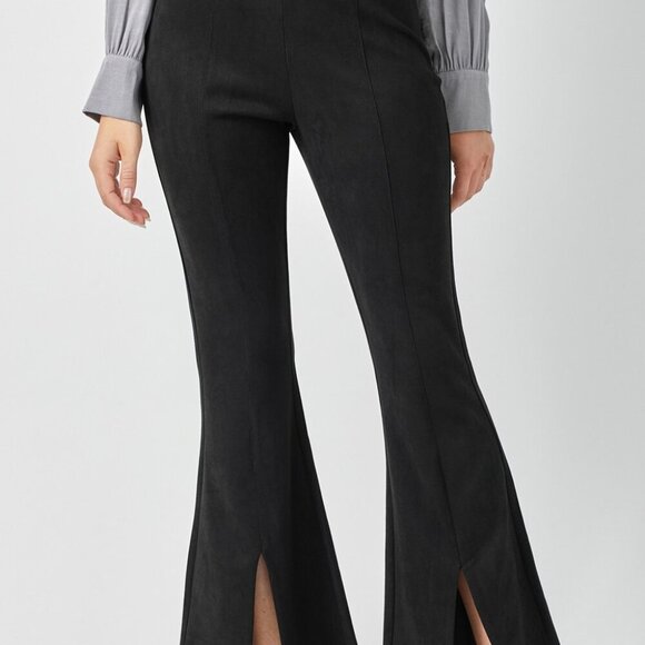 MYSTREE FRONT SLIT DETAILED SUEDE FLARE PANTS - Picture 1 of 4